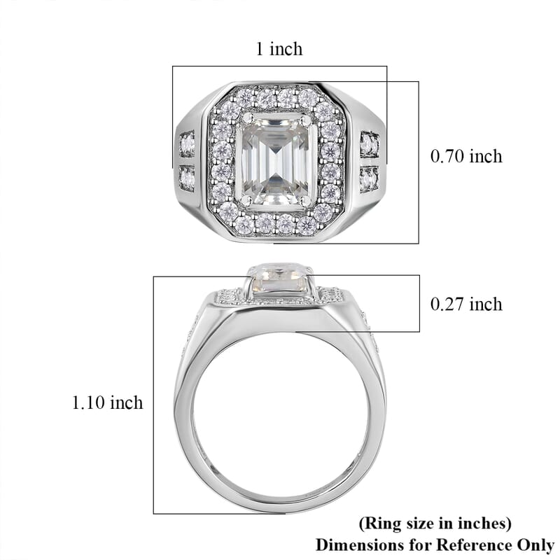 D'Joy Moissanite 3.40 ctw Royal Signet Men's Ring in Rhodium Over Sterling Silver (Size 13.0)