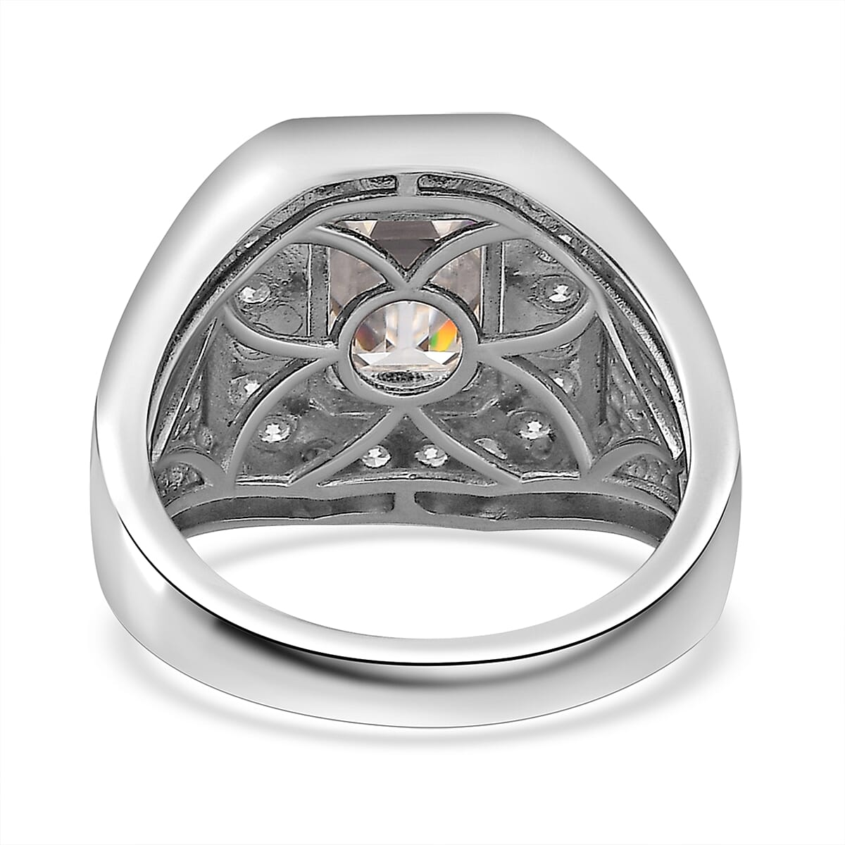 Doorbuster D'Joy Moissanite 3.40 ctw Royal Signet Men's Ring in Rhodium Over Sterling Silver (Size 14.0) image number 4
