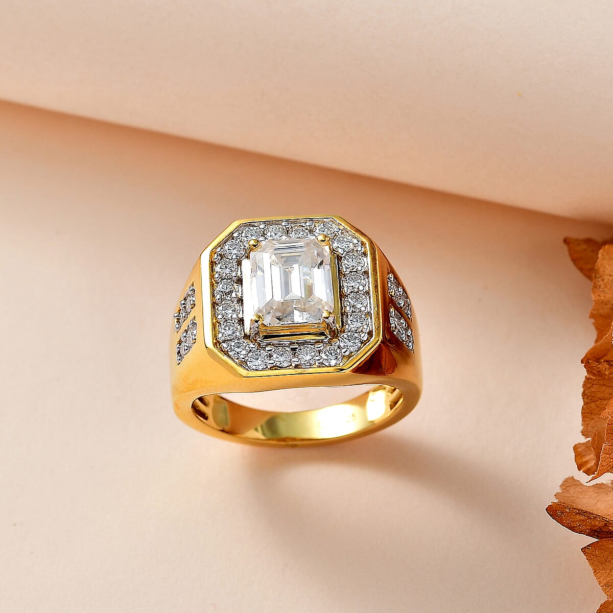  D'Joy Moissanite 3.40 ctw Royal Signet Men's Ring in 18K Vermeil Yellow Gold Over Sterling Silver (Size 12.0) image number 1