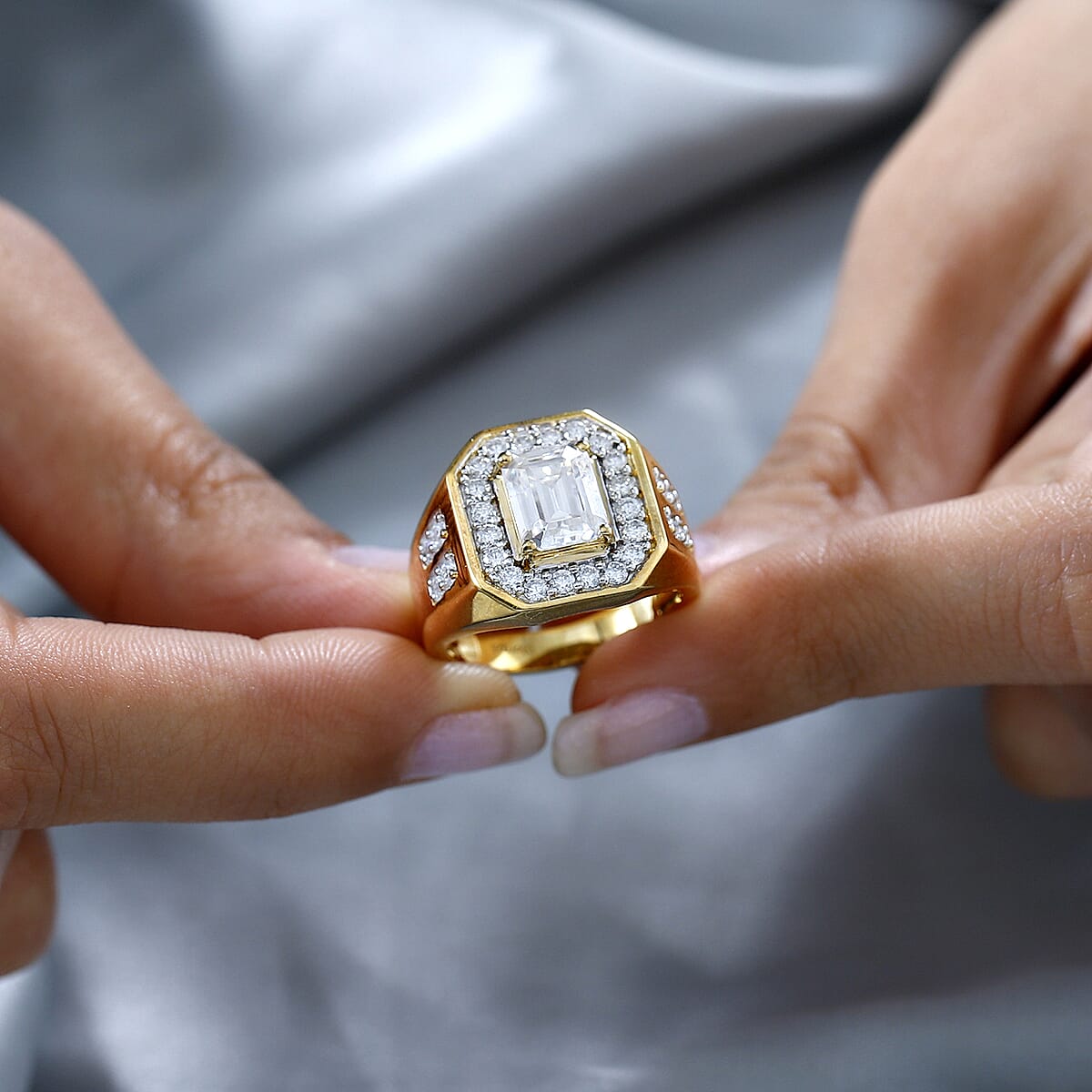  D'Joy Moissanite 3.40 ctw Royal Signet Men's Ring in 18K Vermeil Yellow Gold Over Sterling Silver (Size 12.0) image number 3