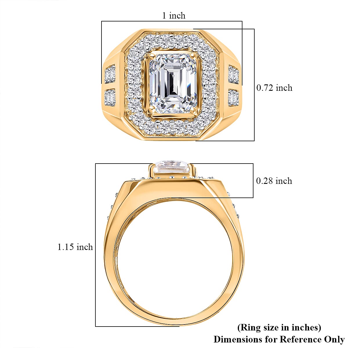  D'Joy Moissanite 3.40 ctw Royal Signet Men's Ring in 18K Vermeil Yellow Gold Over Sterling Silver (Size 12.0) image number 6
