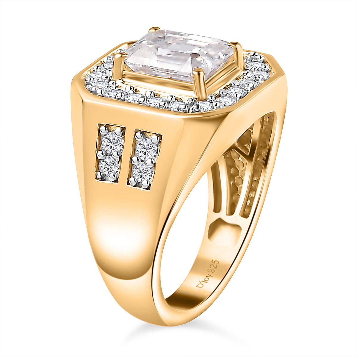 D'Joy Moissanite 3.40 ctw Royal Signet Men's Ring in 18K Vermeil Yellow Gold Over Sterling Silver (Size 14.0)