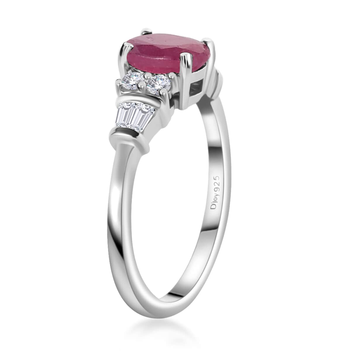 Niassa Ruby (FF) and White Zircon Ring in Platinum Over Sterling Silver (Size 5.0) 1.60 ctw image number 3