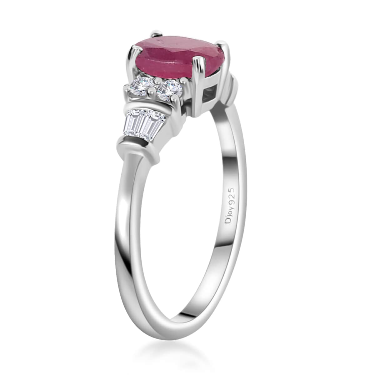 Niassa Ruby (FF) and White Zircon Ring in Platinum Over Sterling Silver (Size 7.0) 1.60 ctw image number 3