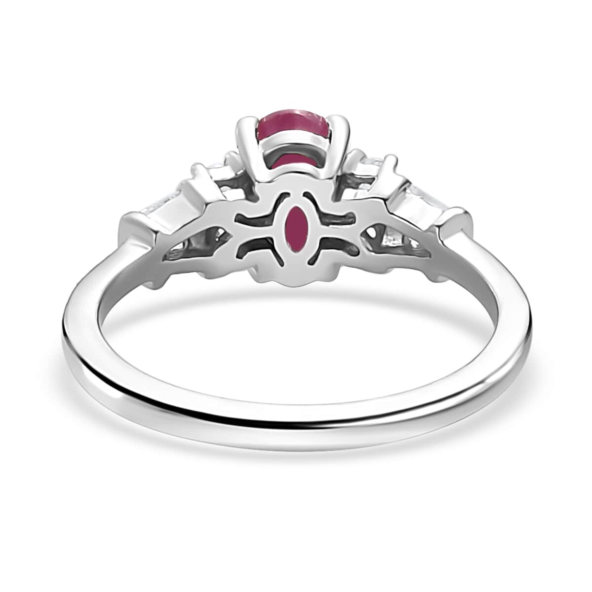 Niassa Ruby (FF) and White Zircon Ring in Platinum Over Sterling Silver (Size 7.0) 1.60 ctw image number 4