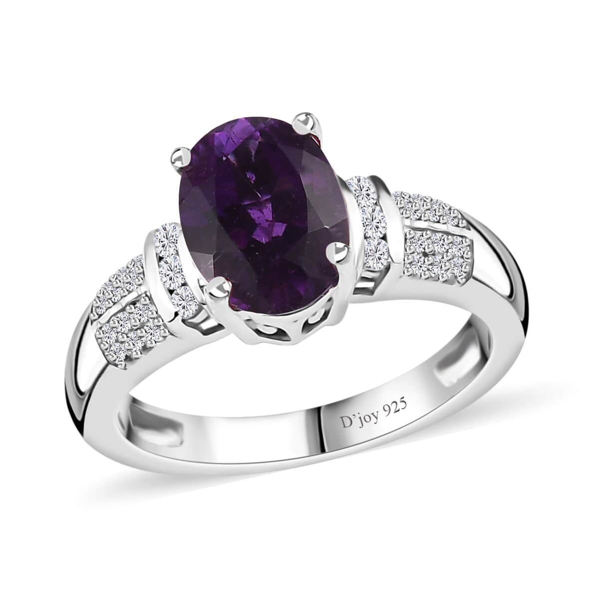 Moroccan Amethyst and White Zircon Ring in Platinum Over Sterling Silver (Size 5.0) 2.00 ctw image number 0