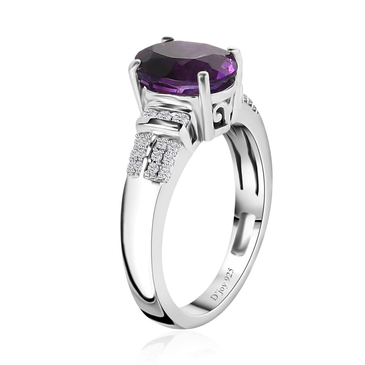 Moroccan Amethyst and White Zircon Ring in Platinum Over Sterling Silver (Size 5.0) 2.00 ctw image number 3