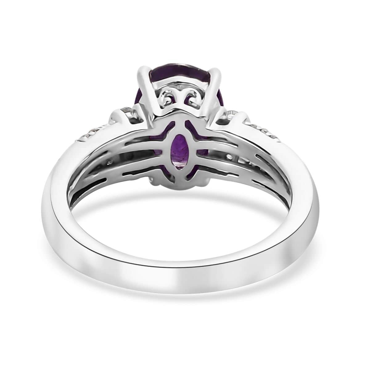 Moroccan Amethyst and White Zircon Ring in Platinum Over Sterling Silver (Size 5.0) 2.00 ctw image number 4