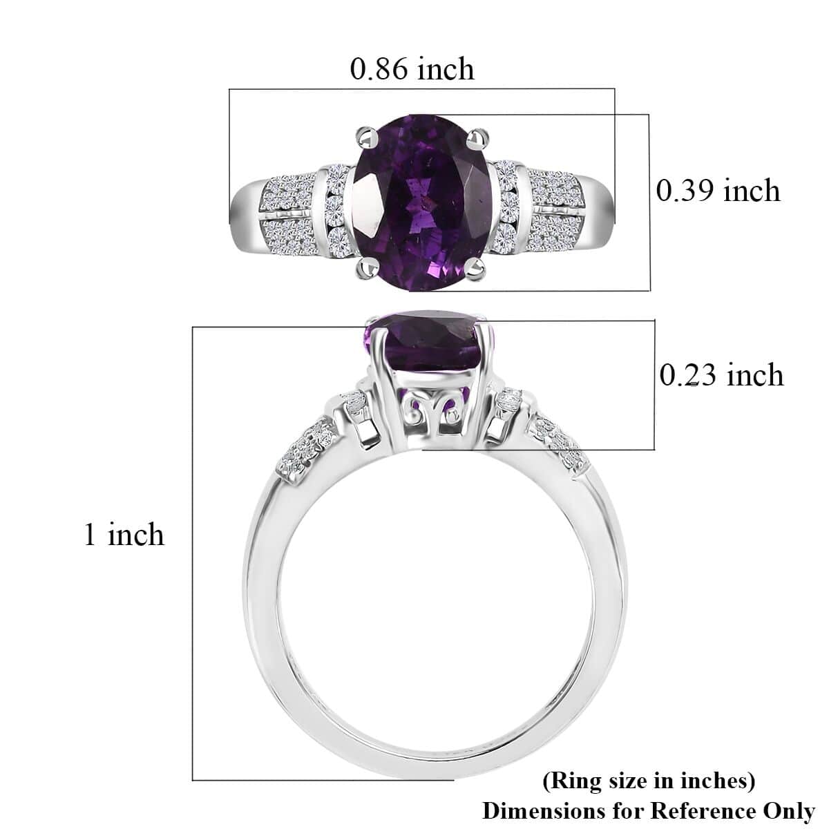 Moroccan Amethyst and White Zircon Ring in Platinum Over Sterling Silver (Size 5.0) 2.00 ctw image number 5