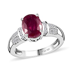 Niassa Ruby (FF) and White Zircon Ring in Platinum Over Sterling Silver (Size 5.0) 3.15 ctw