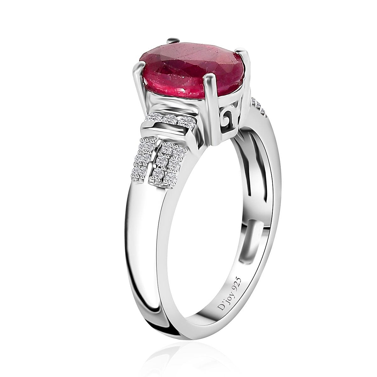 Niassa Ruby (FF) and White Zircon Ring in Platinum Over Sterling Silver (Size 5.0) 3.15 ctw image number 3