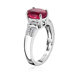 Niassa Ruby (FF) and White Zircon Ring in Platinum Over Sterling Silver (Size 5.0) 3.15 ctw