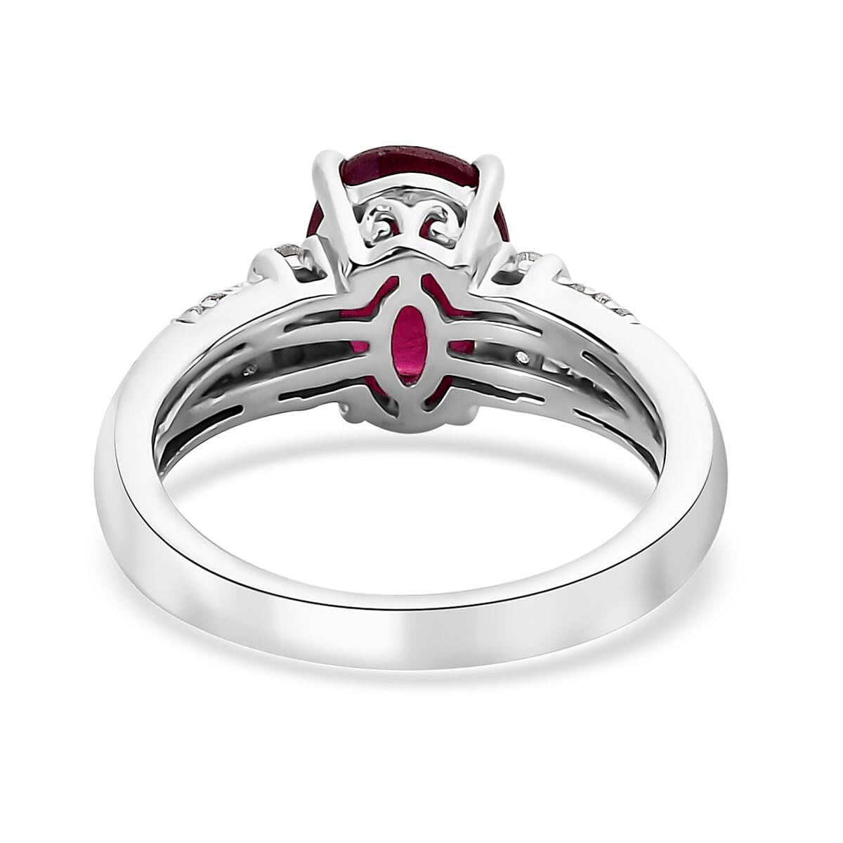 Niassa Ruby (FF) and White Zircon Ring in Platinum Over Sterling Silver (Size 5.0) 3.15 ctw image number 4