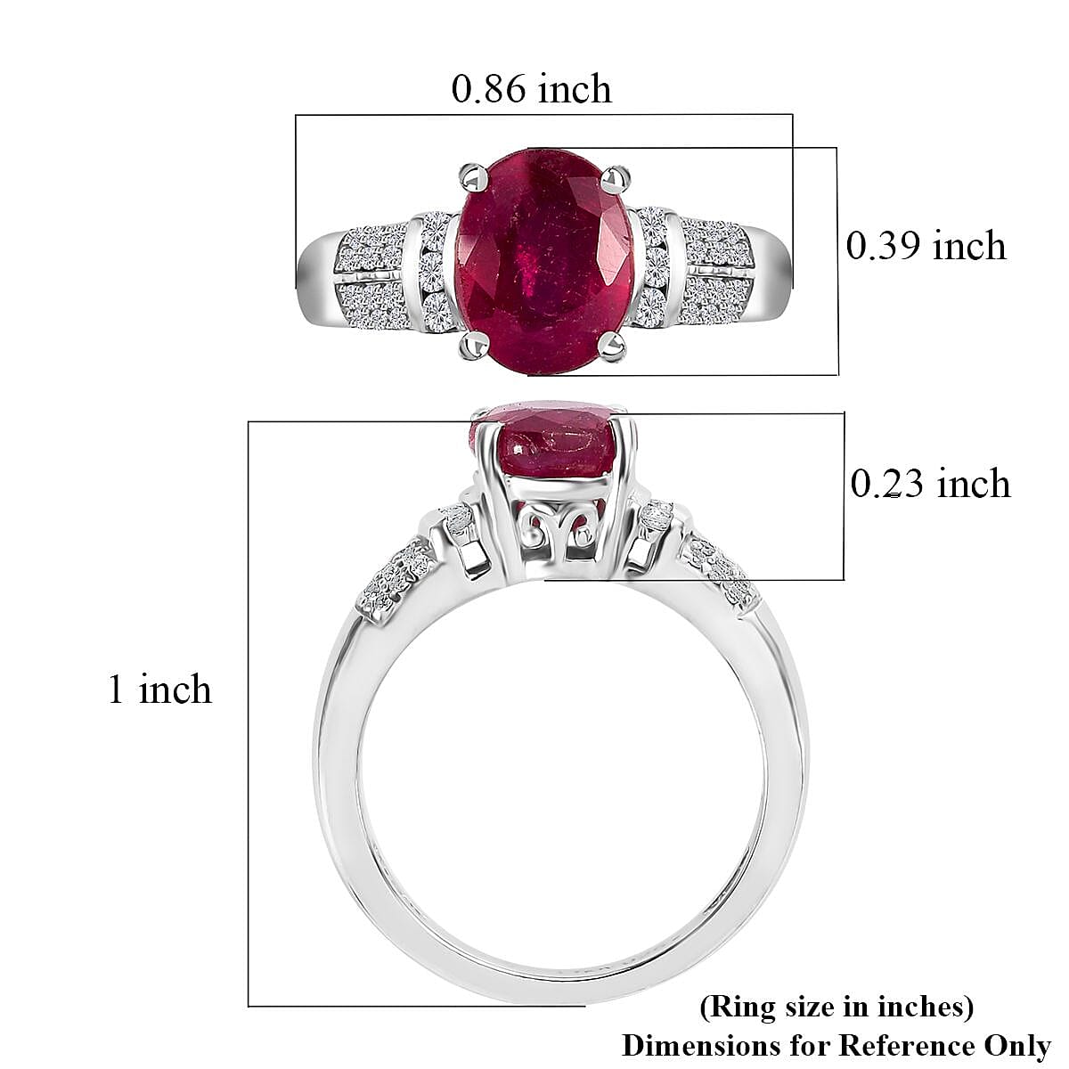 Niassa Ruby (FF) and White Zircon Ring in Platinum Over Sterling Silver (Size 5.0) 3.15 ctw image number 5