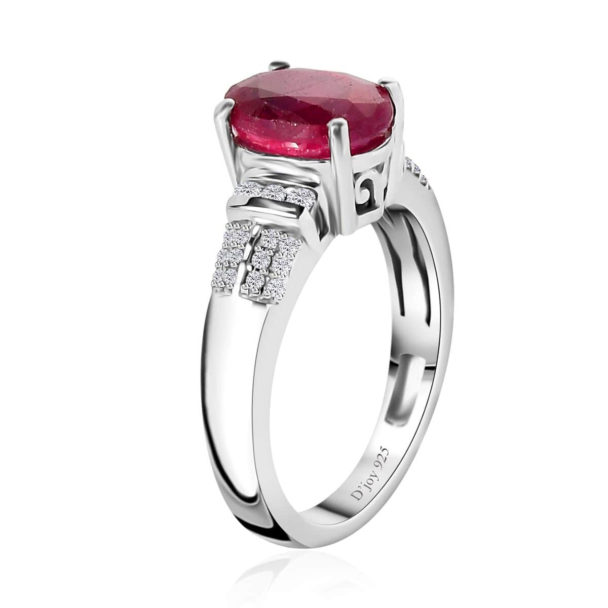 Niassa Ruby (FF) and White Zircon Ring in Platinum Over Sterling Silver (Size 6.0) 3.15 ctw image number 3