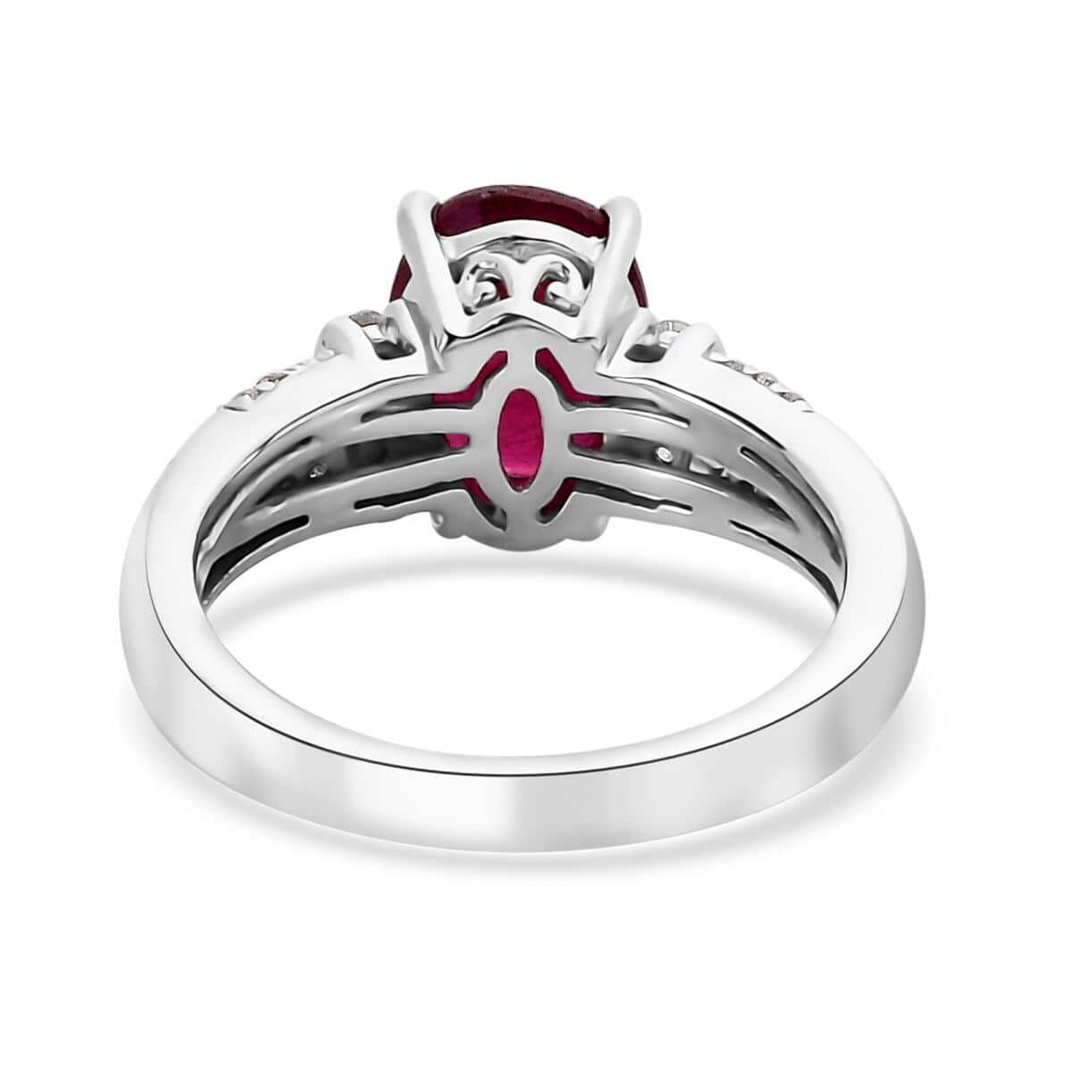 Niassa Ruby (FF) and White Zircon Ring in Platinum Over Sterling Silver (Size 6.0) 3.15 ctw image number 4