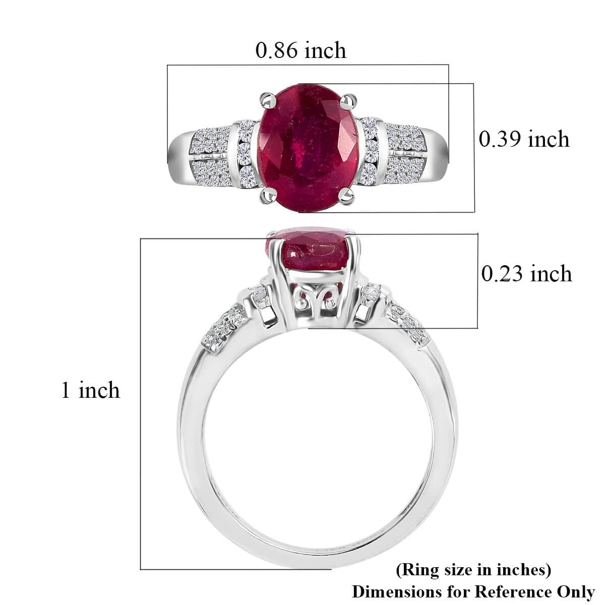 Niassa Ruby (FF) and White Zircon Ring in Platinum Over Sterling Silver (Size 6.0) 3.15 ctw image number 5