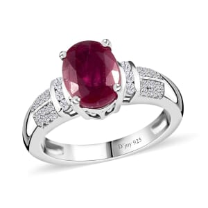 Niassa Ruby (FF) and White Zircon Ring in Platinum Over Sterling Silver (Size 7.0) 3.15 ctw