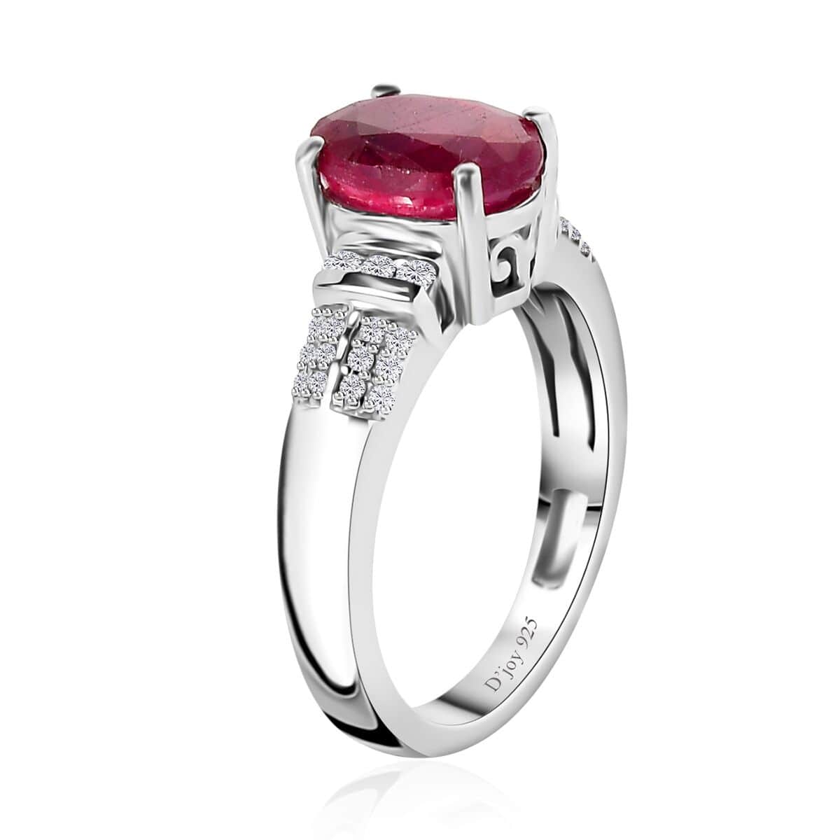 Niassa Ruby (FF) and White Zircon Ring in Platinum Over Sterling Silver (Size 7.0) 3.15 ctw image number 3