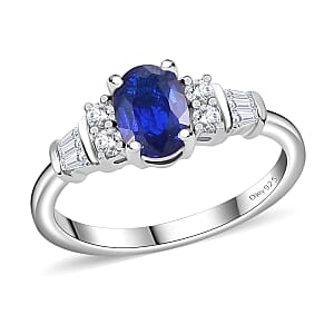 Tanzanian Blue Spinel (DF) and White Zircon Ring in Platinum Over Sterling Silver (Size 8.0) 1.80 ctw