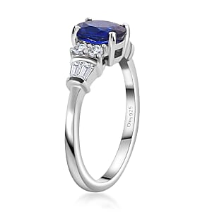 Tanzanian Blue Spinel (DF) and White Zircon Ring in Platinum Over Sterling Silver (Size 8.0) 1.80 ctw