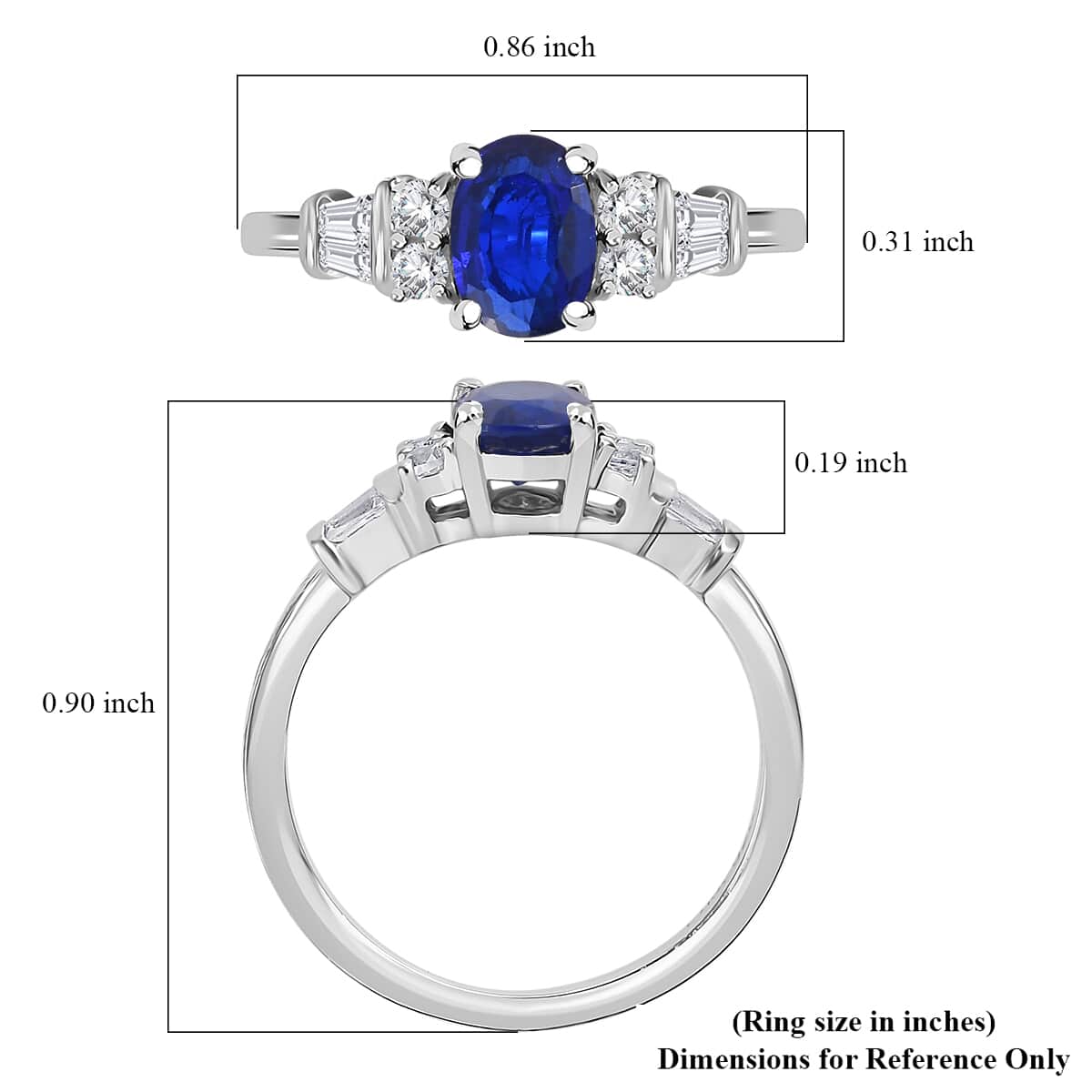 Tanzanian Blue Spinel (DF) and White Zircon Ring in Platinum Over Sterling Silver (Size 8.0) 1.80 ctw image number 5