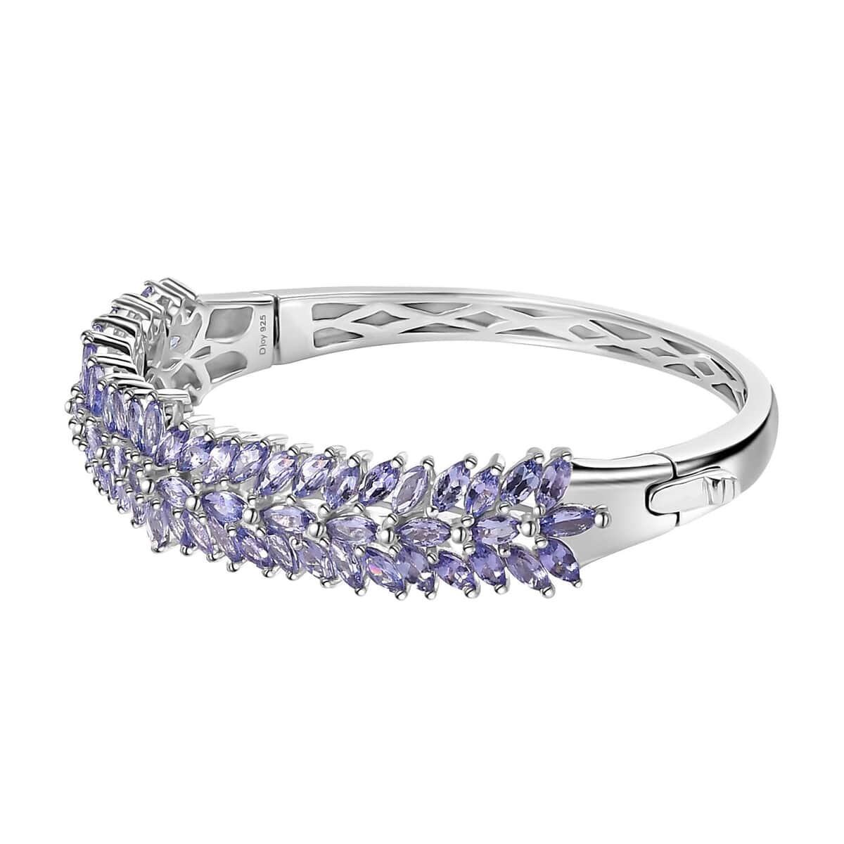 Tanzanite Floral Spray Bangle Bracelet in Platinum Over Sterling Silver (6.50 In) 8.25 ctw image number 3