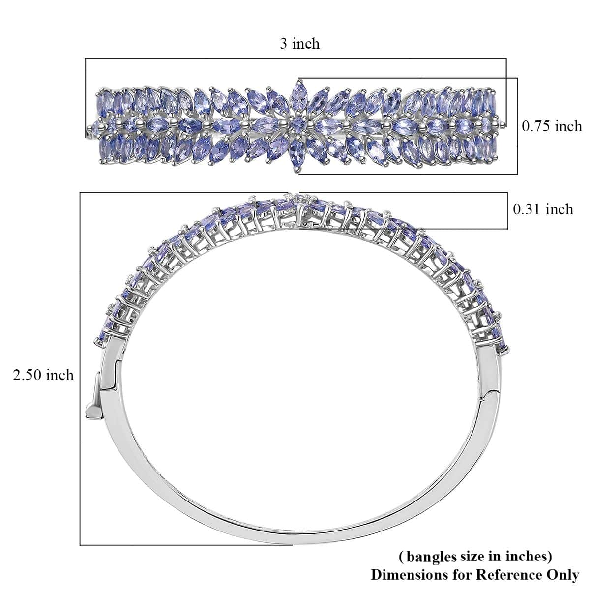 Tanzanite Floral Spray Bangle Bracelet in Platinum Over Sterling Silver (6.50 In) 8.25 ctw image number 5