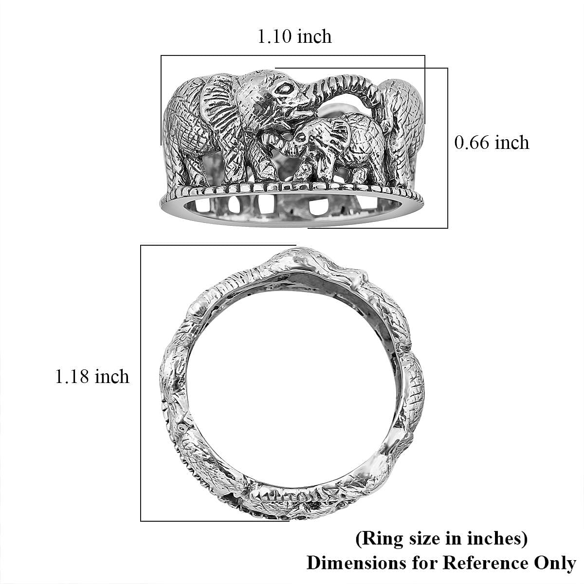 Bali Legacy Sterling Silver Elephant Ring (Size 7.0) 7.28 Grams image number 5
