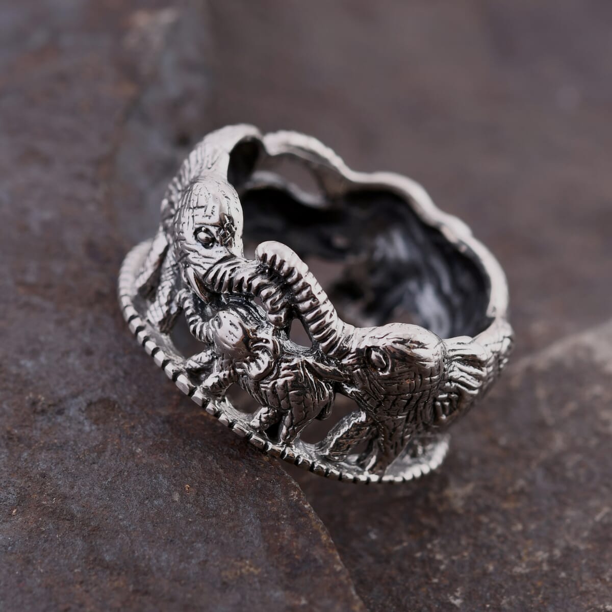 Bali Legacy Sterling Silver Elephant Ring (Size 9.0) 7.28 Grams image number 1