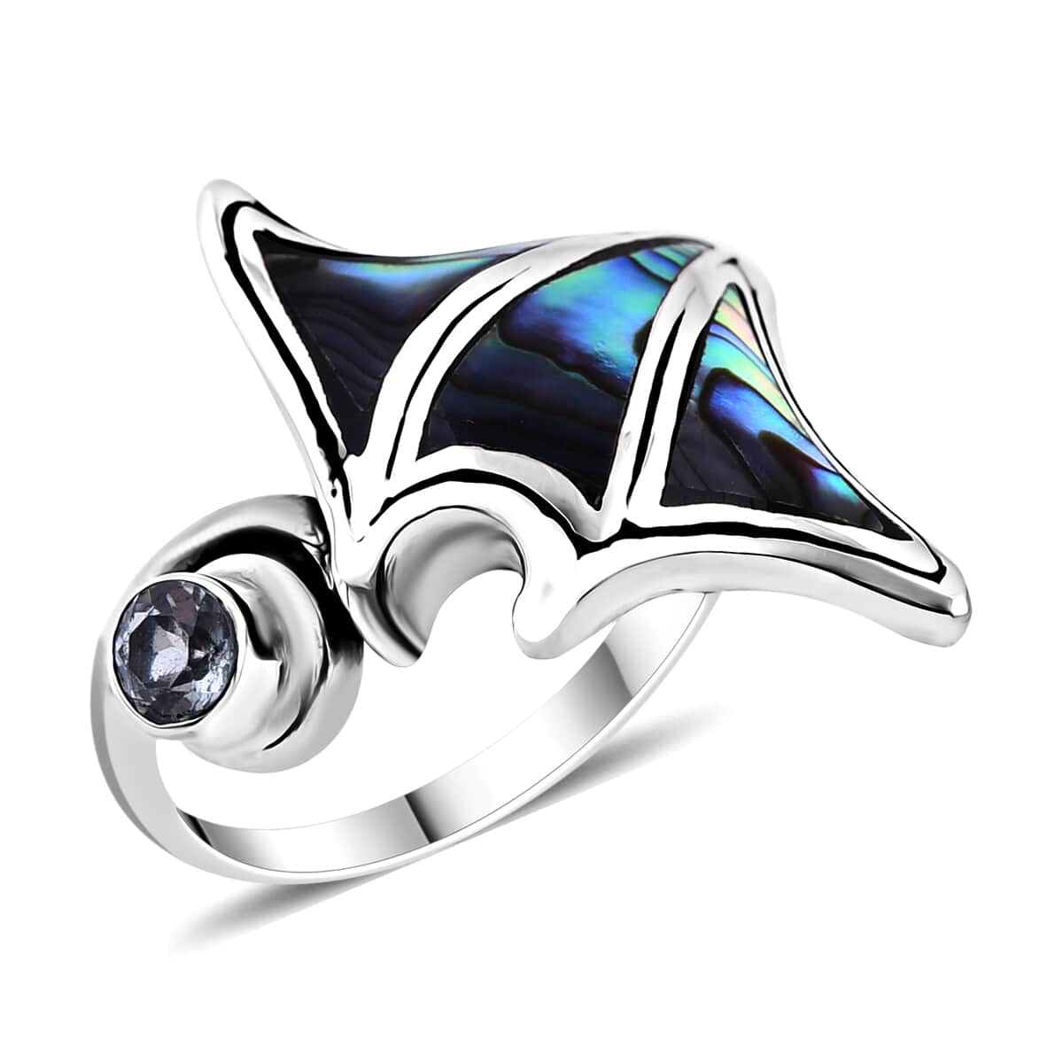 Bali Legacy Abalone Shell, Sky Blue Topaz Manta Ray Ring in Sterling Silver (Size 10.0) 0.35 ctw image number 0