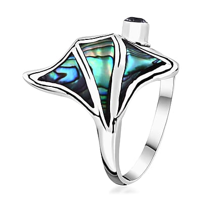 Bali Legacy Abalone Shell and Sky Blue Topaz Manta Ray Ring in Sterling Silver (Size 10.0) 0.35 ctw