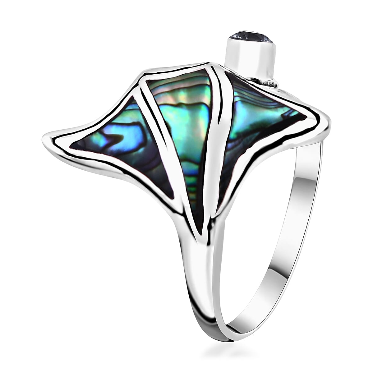 Bali Legacy Abalone Shell and Sky Blue Topaz Manta Ray Ring in Sterling Silver (Size 6.0) 0.35 ctw image number 3