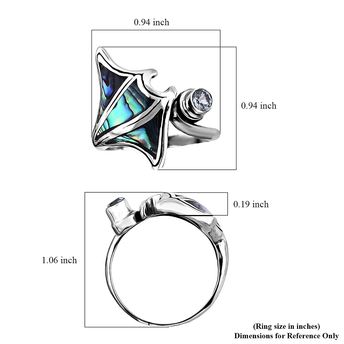 Bali Legacy Abalone Shell and Sky Blue Topaz Manta Ray Ring in Sterling Silver (Size 6.0) 0.35 ctw image number 5