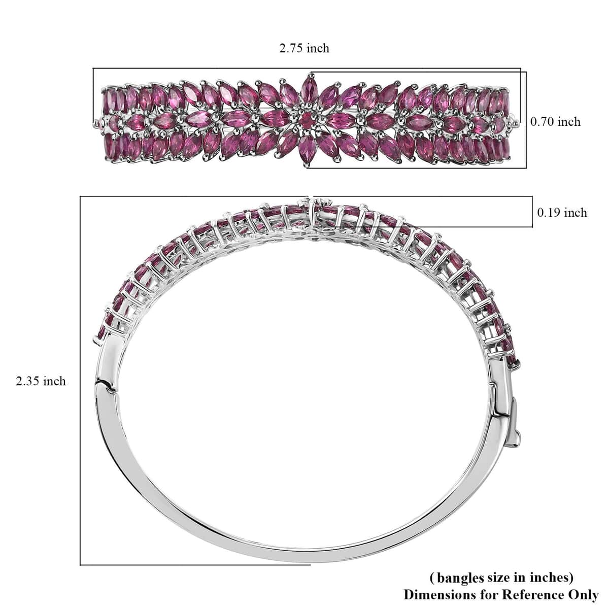 Orissa Rhodolite Garnet Floral Spray Bangle Bracelet in Platinum Over Sterling Silver (6.50 In) 12.35 ctw image number 5