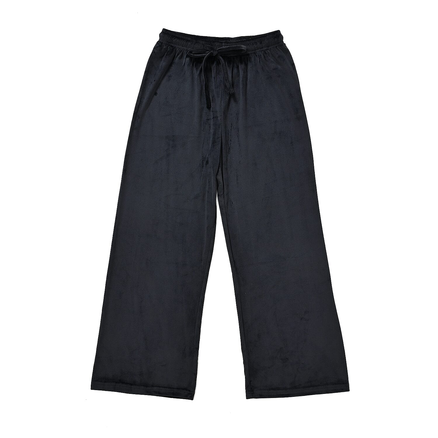 Set of 2 Black and Purple Velvet Elastic Waist Lounge Pant - One Size Fits up to S-L