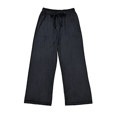 Set of 2 Black and Purple Velvet Elastic Waist Lounge Pant - One Size Fits up to S-L