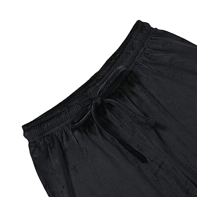 Set of 2 Black and Purple Velvet Elastic Waist Lounge Pant - One Size Fits up to S-L