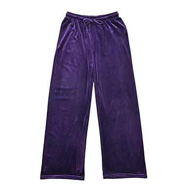 Set of 2 Black and Purple Velvet Elastic Waist Lounge Pant - One Size Fits up to S-L