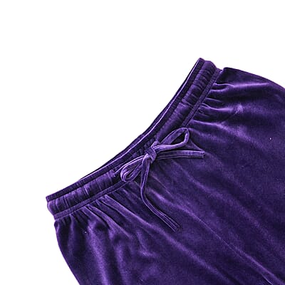 Set of 2 Black and Purple Velvet Elastic Waist Lounge Pant - One Size Fits up to S-L