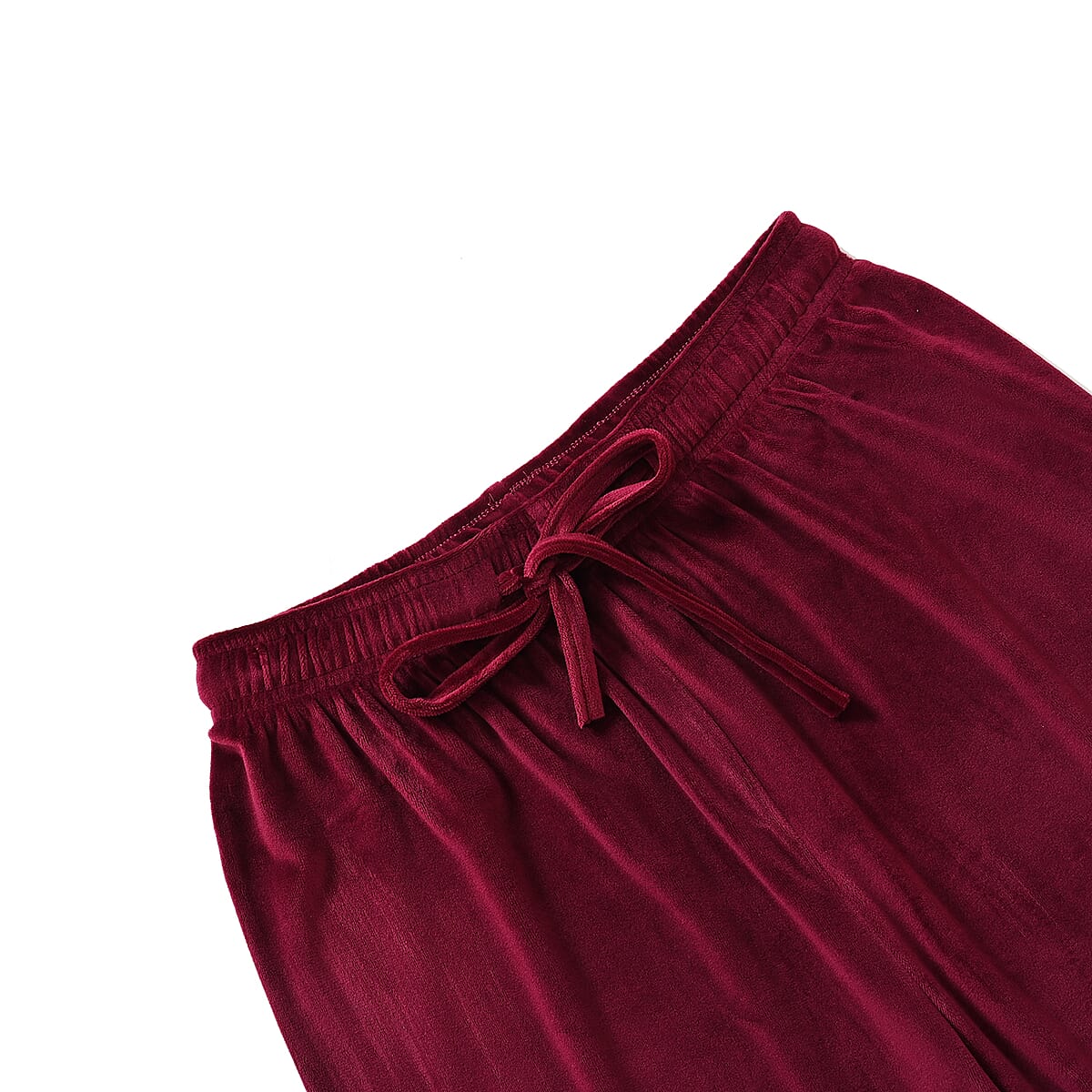 Set of 2 Black and Burgundy Velvet Elastic Waist Lounge Pant - One Size Fits up to S-L image number 6