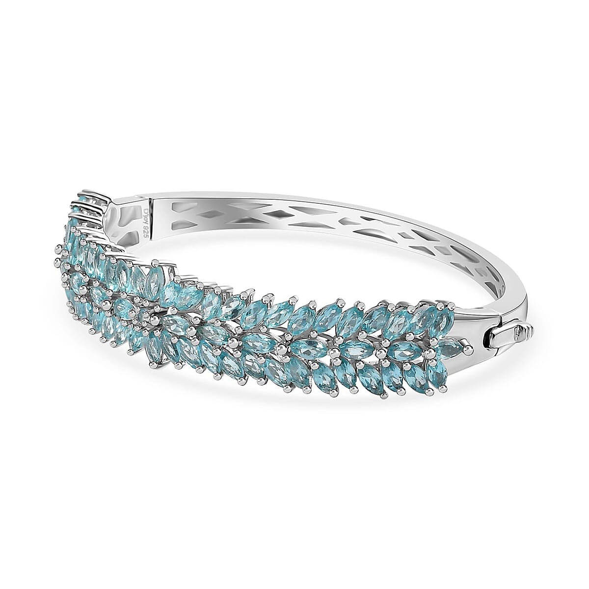 Betroka Blue Apatite Floral Spray Bangle Bracelet in Platinum Over Sterling Silver (6.50 In) 10.90 ctw image number 3
