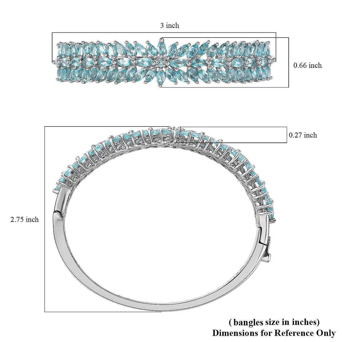 Betroka Blue Apatite Floral Spray Bangle Bracelet in Platinum Over Sterling Silver (6.50 In) 10.90 ctw image number 5