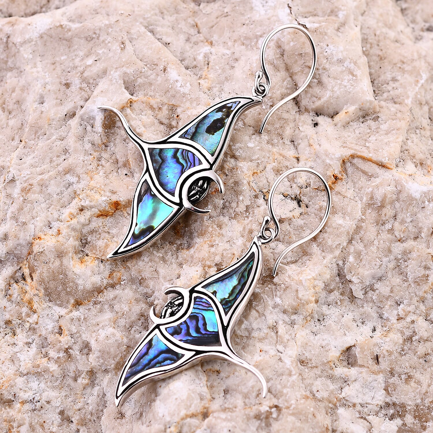 Bali Legacy Abalone Shell Manta Ray Earrings in Sterling Silver