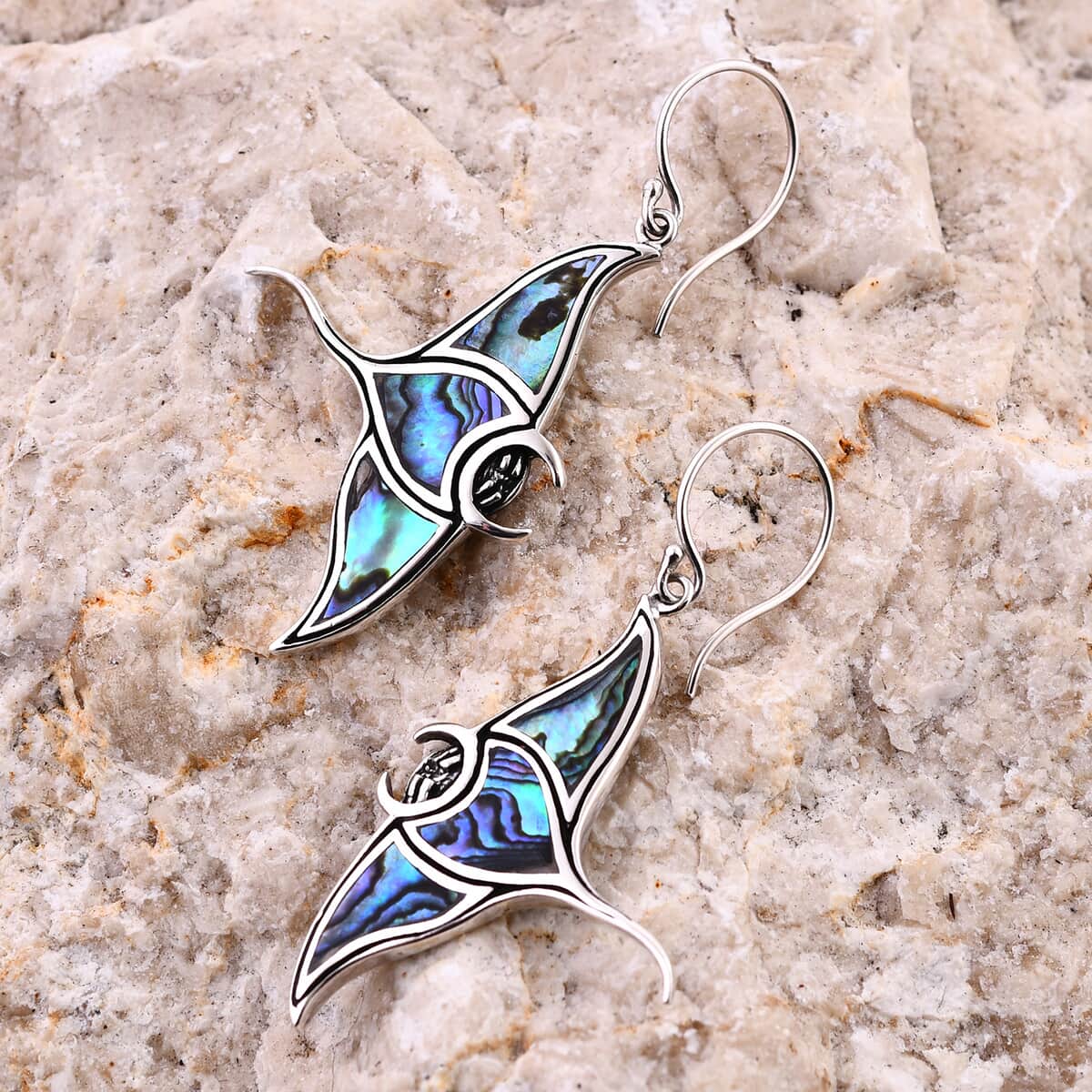 Bali Legacy Abalone Shell Manta Ray Earrings in Sterling Silver image number 1