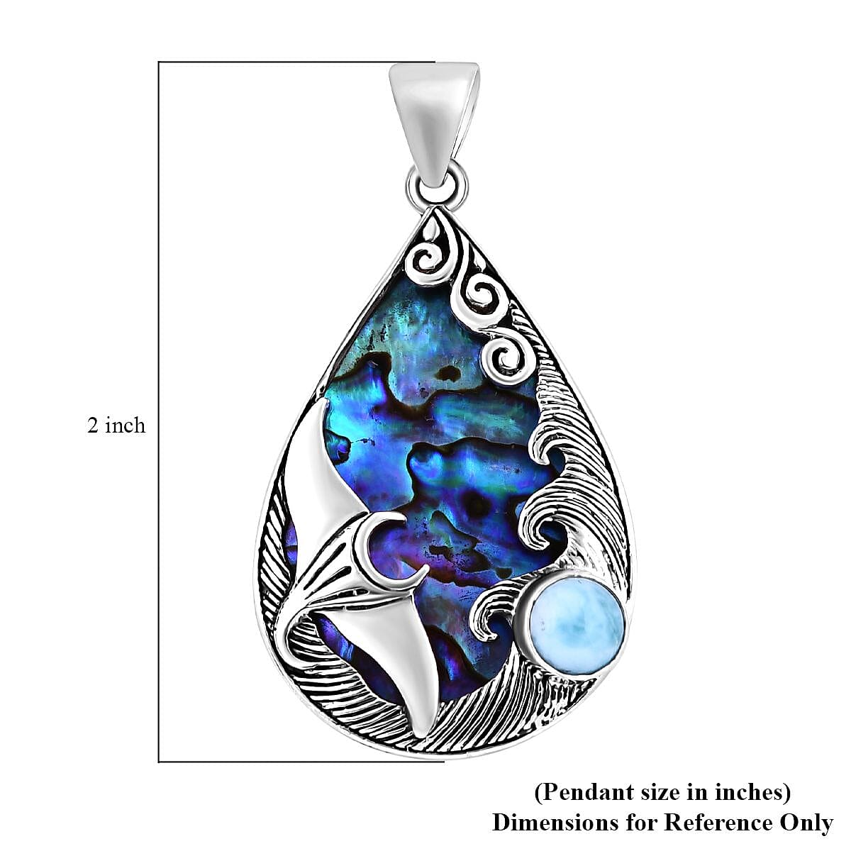 Bali Legacy Abalone Shell and Larimar Manta Ray Pendant without Chain in Sterling Silver 1.70 ctw image number 5
