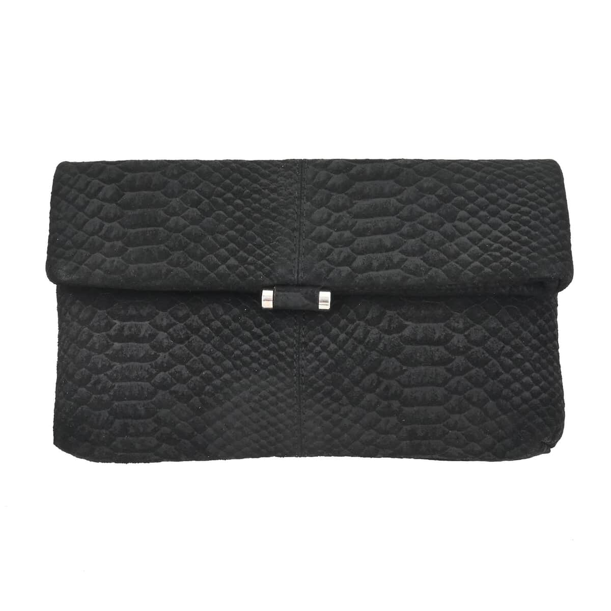 Black Python Embossed Leather Foldover Convertible Belt Bag image number 0