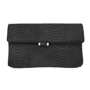 Black Python Embossed Leather Foldover Convertible Belt Bag