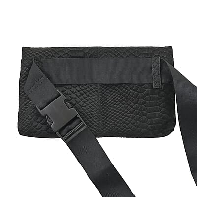 Black Python Embossed Leather Foldover Convertible Belt Bag