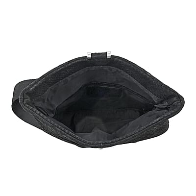 Black Python Embossed Leather Foldover Convertible Belt Bag